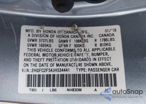 2018 Honda Civic Lx from USA, damaged, VIN 2HGFC2F54JH534441